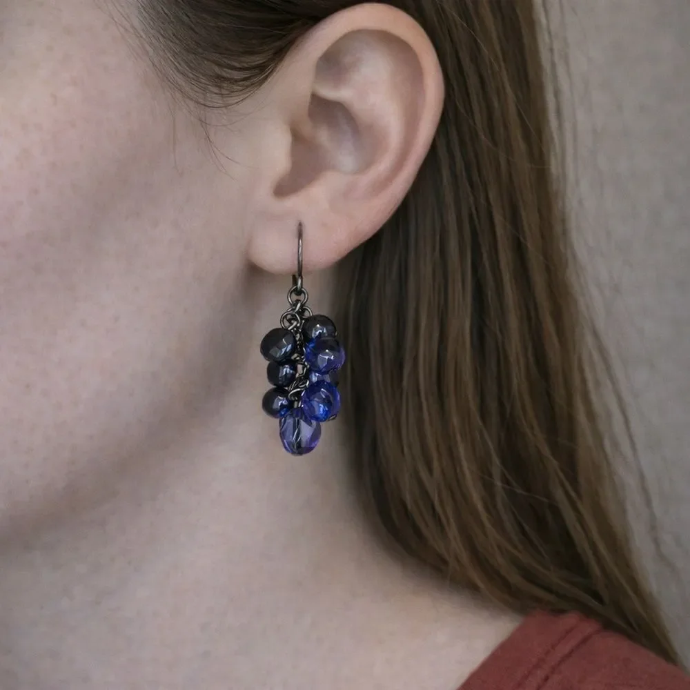 Vintage Blue & Gunmetal Cluster Drop Earrings